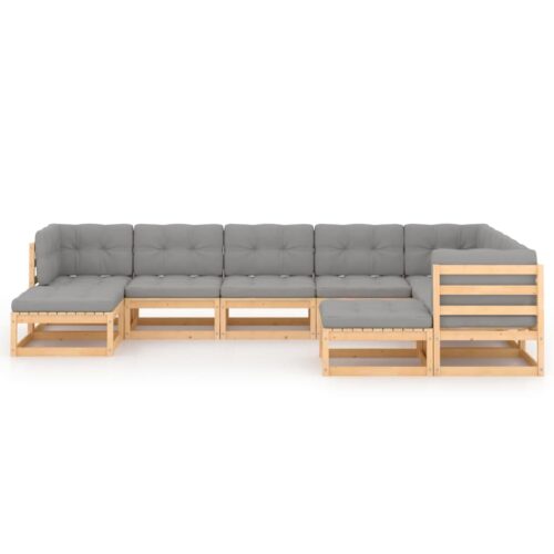 9-Piece Garden Lounge Set with Cushions Pine Wood Outdoor Patio Furniture - Image 3