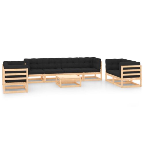 9-Piece Garden Lounge Set with Cushions Pine Wood Outdoor Patio Furniture