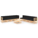 9-Piece Garden Lounge Set with Cushions Pine Wood Outdoor Patio Furniture