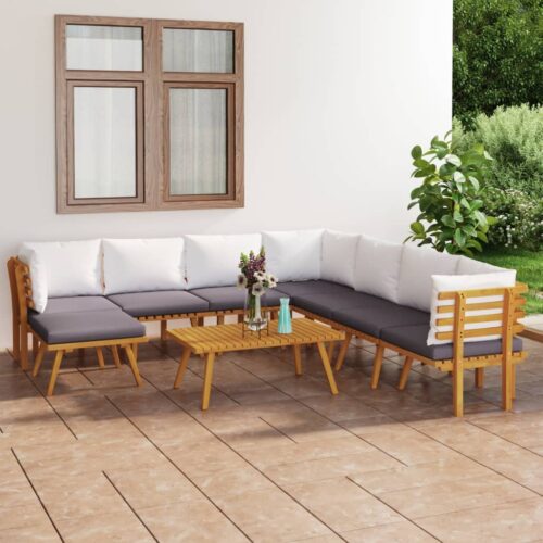 9-Piece Garden Lounge Set with Cushions Wood Timber Outdoor Patio Furniture Acacia - Image 2