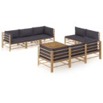 9-Piece Garden Lounge Set with Dark Grey Cushions Bamboo Outdoor Patio Furniture