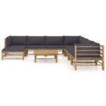 9-Piece Garden Lounge Set with Dark Grey Cushions Bamboo Outdoor Patio Furniture