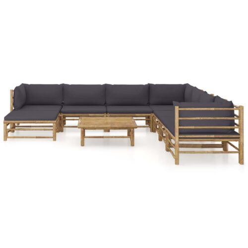 9-Piece Garden Lounge Set with Dark Grey Cushions Bamboo Outdoor Patio Furniture