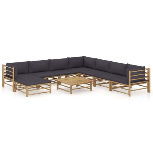 9-Piece Garden Lounge Set with Dark Grey Cushions Bamboo Outdoor Patio Furniture - Image 2