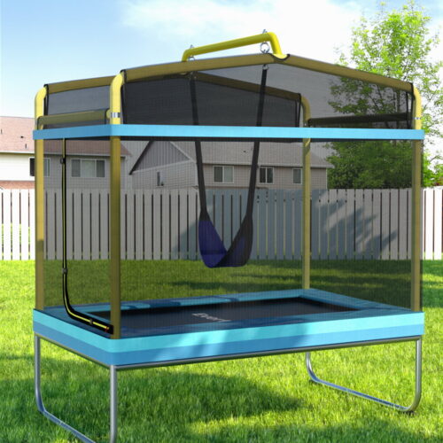 Everfit 6FT Trampoline for Kids w/ Enclosure Safety Net Swing Rectangle Yellow - Image 7