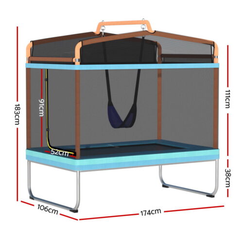 Everfit 6FT Trampoline Kids Rectangle Trampoline w/ Swing Enclosure Safety Net Orange - Image 2