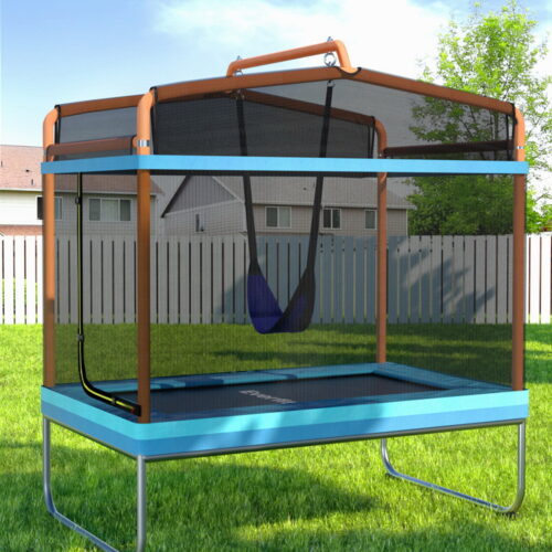 Everfit 6FT Trampoline Kids Rectangle Trampoline w/ Swing Enclosure Safety Net Orange - Image 7