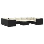 10-Piece Garden Lounge Set with Cushions Poly Rattan Wicker Outdoor Patio Furniture Black