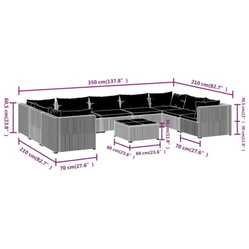 10-Piece Garden Lounge Set with Cushions Poly Rattan Wicker Outdoor Patio Furniture Black - Image 8