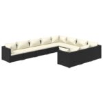 10-Piece Garden Lounge Set with Cushions Poly Rattan Wicker Outdoor Patio Furniture Black