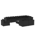 10-Piece Garden Lounge Set with Cushions Poly Rattan Wicker Outdoor Patio Furniture Black