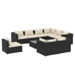 10-Piece Garden Lounge Set with Cushions Poly Rattan Wicker Outdoor Patio Furniture Black