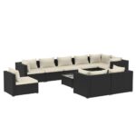 10-Piece Garden Lounge Set with Cushions Poly Rattan Wicker Outdoor Patio Furniture Black