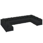 10-Piece Garden Lounge Set with Cushions Poly Rattan Wicker Outdoor Patio Furniture Black