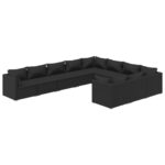 10-Piece Garden Lounge Set with Cushions Poly Rattan Wicker Outdoor Patio Furniture Black