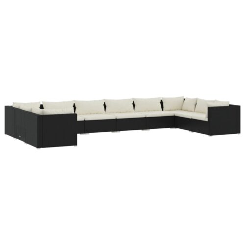 10-Piece Garden Lounge Set with Cushions Poly Rattan Wicker Outdoor Patio Furniture Black