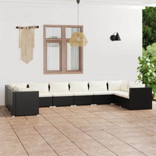 10-Piece Garden Lounge Set with Cushions Poly Rattan Wicker Outdoor Patio Furniture Black - Image 9