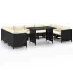 10-Piece Garden Lounge Set with Cushions Poly Rattan Wicker Outdoor Patio Furniture Black