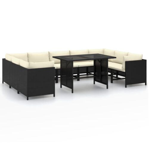 10-Piece Garden Lounge Set with Cushions Poly Rattan Wicker Outdoor Patio Furniture Black