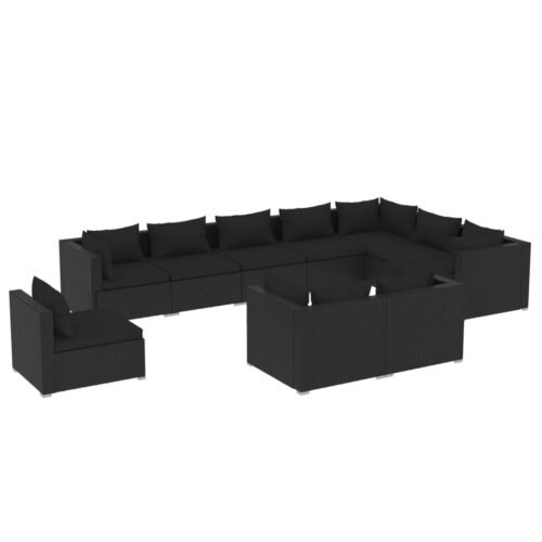 10-Piece Garden Lounge Set with Cushions Poly Rattan Wicker Outdoor Patio Furniture Black