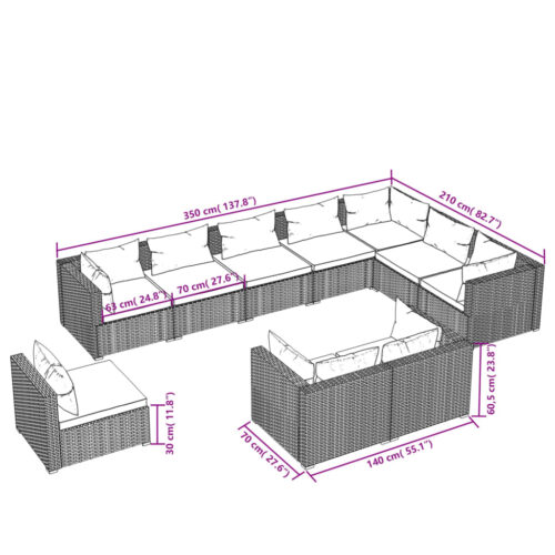 10-Piece Garden Lounge Set with Cushions Poly Rattan Wicker Outdoor Patio Furniture Black - Image 4