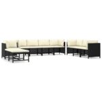 10-Piece Garden Lounge Set with Cushions Poly Rattan Wicker Outdoor Patio Furniture Black