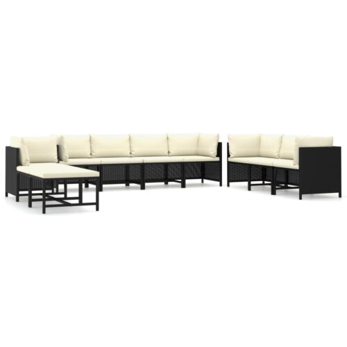 10-Piece Garden Lounge Set with Cushions Poly Rattan Wicker Outdoor Patio Furniture Black