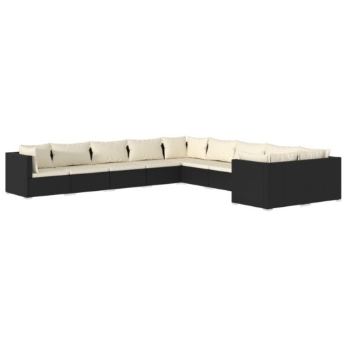10-Piece Garden Lounge Set with Cushions Poly Rattan Wicker Outdoor Patio Furniture Black