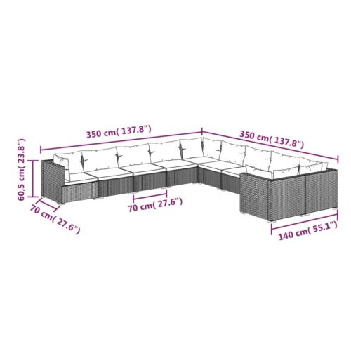 10-Piece Garden Lounge Set with Cushions Poly Rattan Wicker Outdoor Patio Furniture Black - Image 6