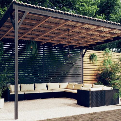 10-Piece Garden Lounge Set with Cushions Poly Rattan Wicker Outdoor Patio Furniture Black - Image 9