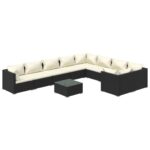 10-Piece Garden Lounge Set with Cushions Poly Rattan Wicker Outdoor Patio Furniture Black