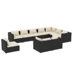 10-Piece Garden Lounge Set with Cushions Poly Rattan Wicker Outdoor Patio Furniture Black