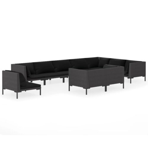10-Piece Garden Lounge Set with Cushions Poly Rattan Wicker Outdoor Patio Furniture Dark Grey