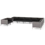 10-Piece Garden Lounge Set with Cushions Poly Rattan Wicker Outdoor Patio Furniture Dark Grey