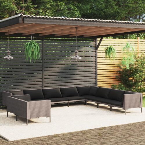 10-Piece Garden Lounge Set with Cushions Poly Rattan Wicker Outdoor Patio Furniture Dark Grey - Image 9