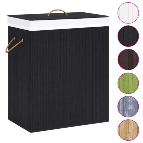 100L Bamboo Hamper Laundry Basket Large Clothes Box Storage Organiser Black - Image 2