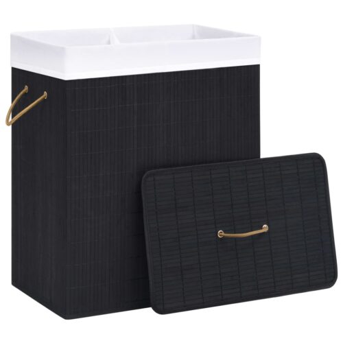 100L Bamboo Hamper Laundry Basket Large Clothes Box Storage Organiser Black - Image 3