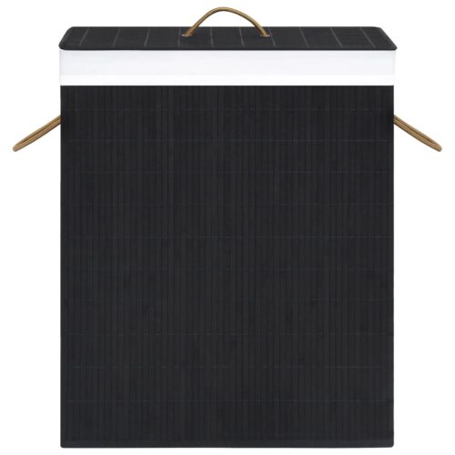 100L Bamboo Hamper Laundry Basket Large Clothes Box Storage Organiser Black - Image 4