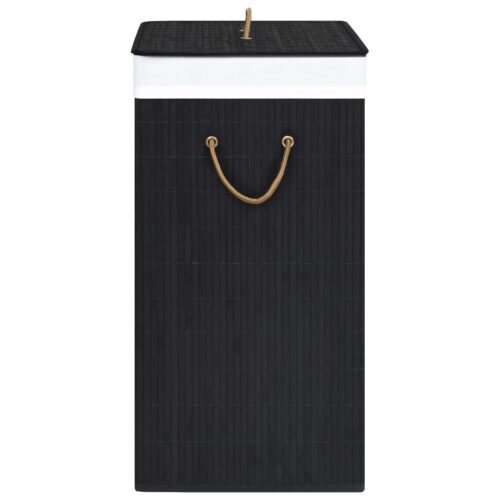 100L Bamboo Hamper Laundry Basket Large Clothes Box Storage Organiser Black - Image 5