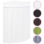 60L Bamboo Hamper Corner Large Clothes Box Storage Organiser White