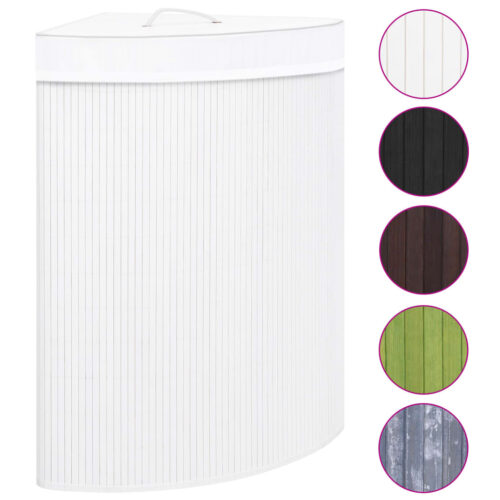 60L Bamboo Hamper Corner Large Clothes Box Storage Organiser White