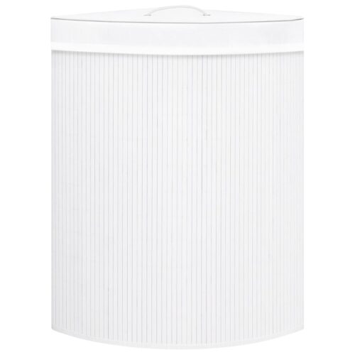 60L Bamboo Hamper Corner Large Clothes Box Storage Organiser White - Image 3