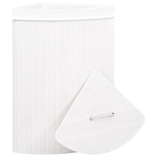 60L Bamboo Hamper Corner Large Clothes Box Storage Organiser White - Image 4