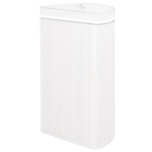 60L Bamboo Hamper Corner Large Clothes Box Storage Organiser White - Image 5