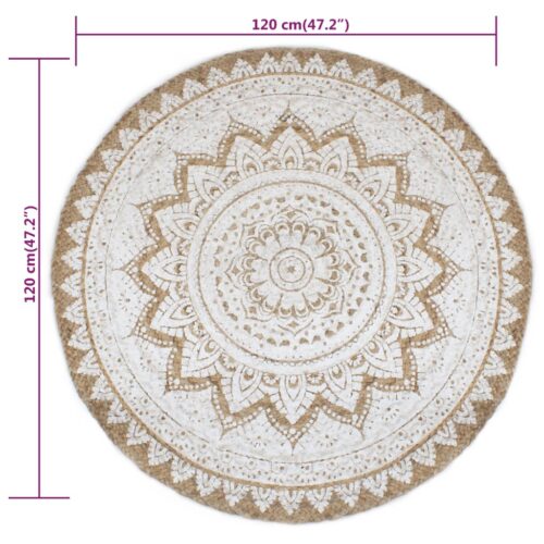 Area Rug Braided Jute Printed 120cm Round - Image 6