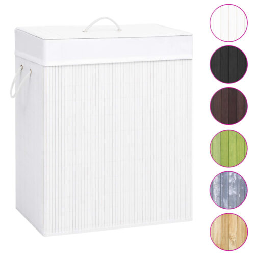 100L Bamboo Hamper Laundry Basket Large Clothes Box Storage Organiser White - Image 2