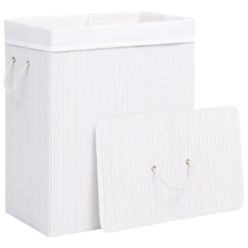 100L Bamboo Hamper Laundry Basket Large Clothes Box Storage Organiser White - Image 3