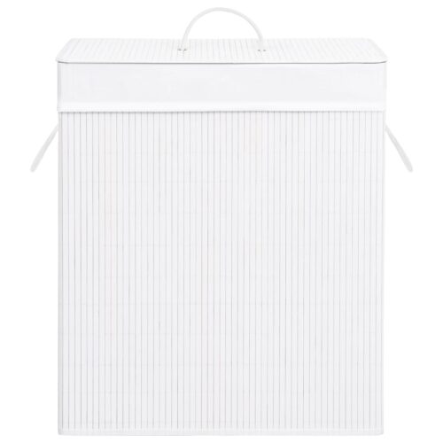 100L Bamboo Hamper Laundry Basket Large Clothes Box Storage Organiser White - Image 4