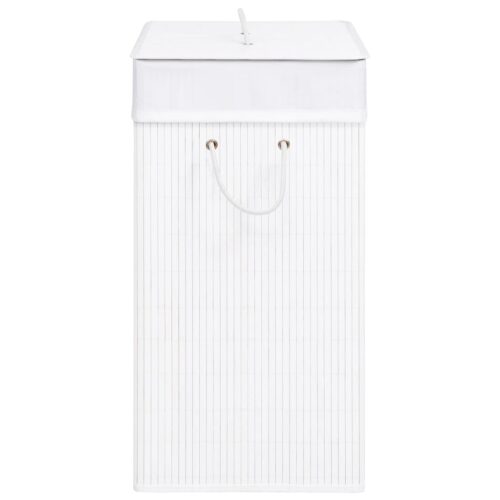 100L Bamboo Hamper Laundry Basket Large Clothes Box Storage Organiser White - Image 5
