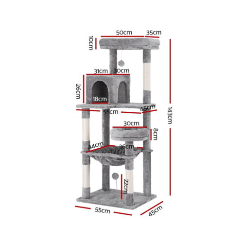 i.Pet Cat Tree Tower Scratching Post Scratcher 143cm Condo House Trees Grey - Image 2